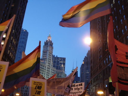 The protesters marched more than four miles.